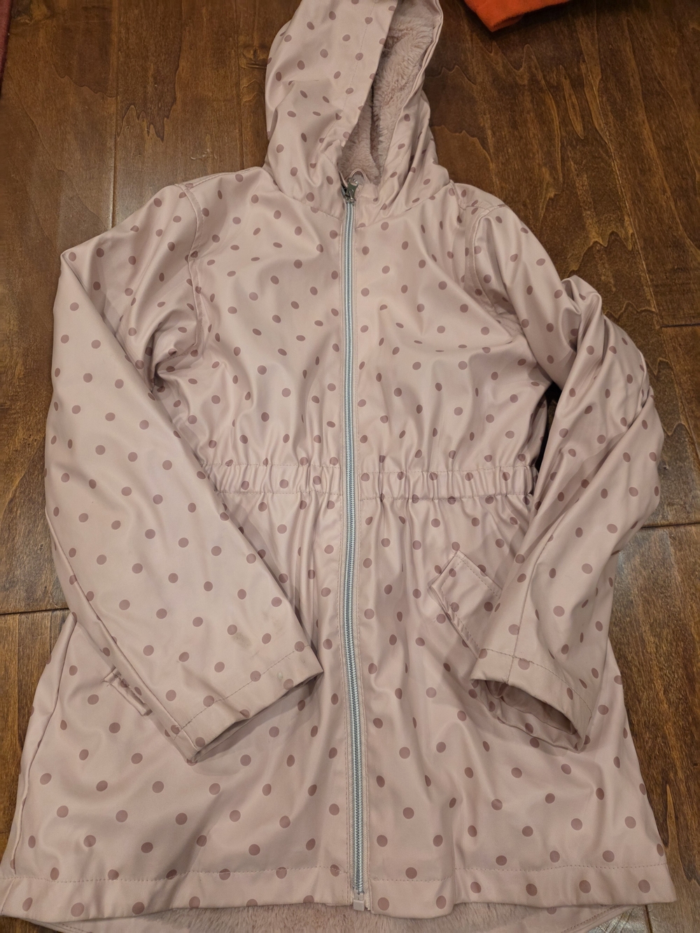 C&C california Girls' Hooded Pink Dot Raincoat with Plush Lining Sz 8 GUC